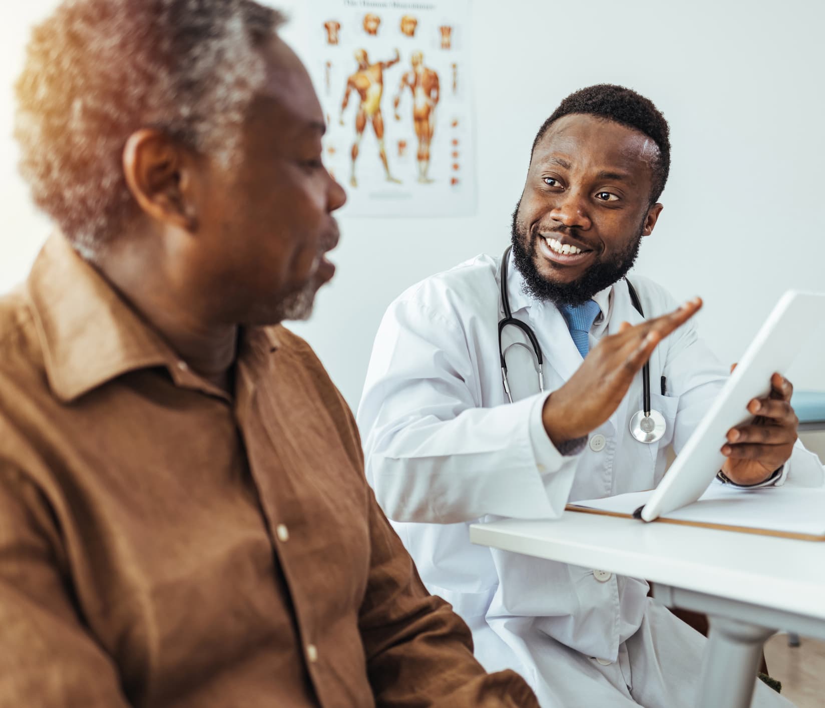 Patient discussing health information with a clinician